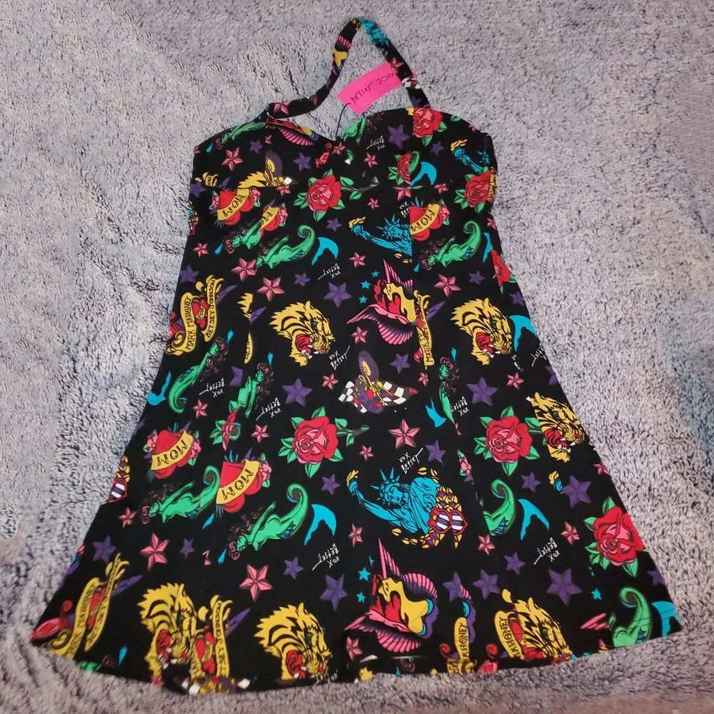 Betsey Johnson 80th Bash Tattoo Sweetheart Halter Trapeze Dress, Size XXL NWT - Picture 4 of 7